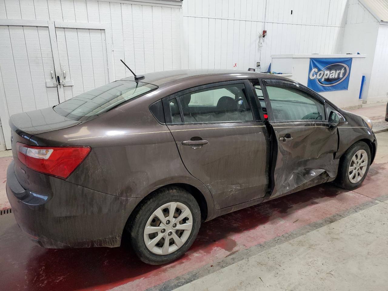 2014 KIA Rio VIN KNADN4A31E6368191 Copart auction photo, side damage thumbnail 3