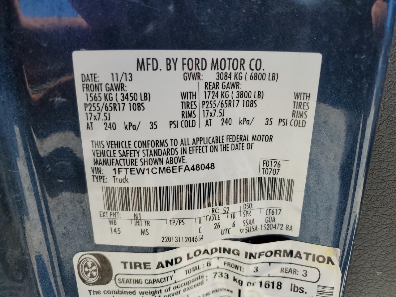 2014 Ford F-150 VIN 1FTEW1CM6EFA48048 Copart auction photo, side damage thumbnail 12