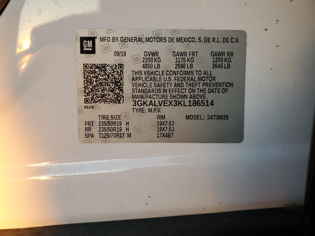 2019 GMC Terrain VIN 3GKALVEX3KL186514 Copart auction photo, rear end damage thumbnail 14