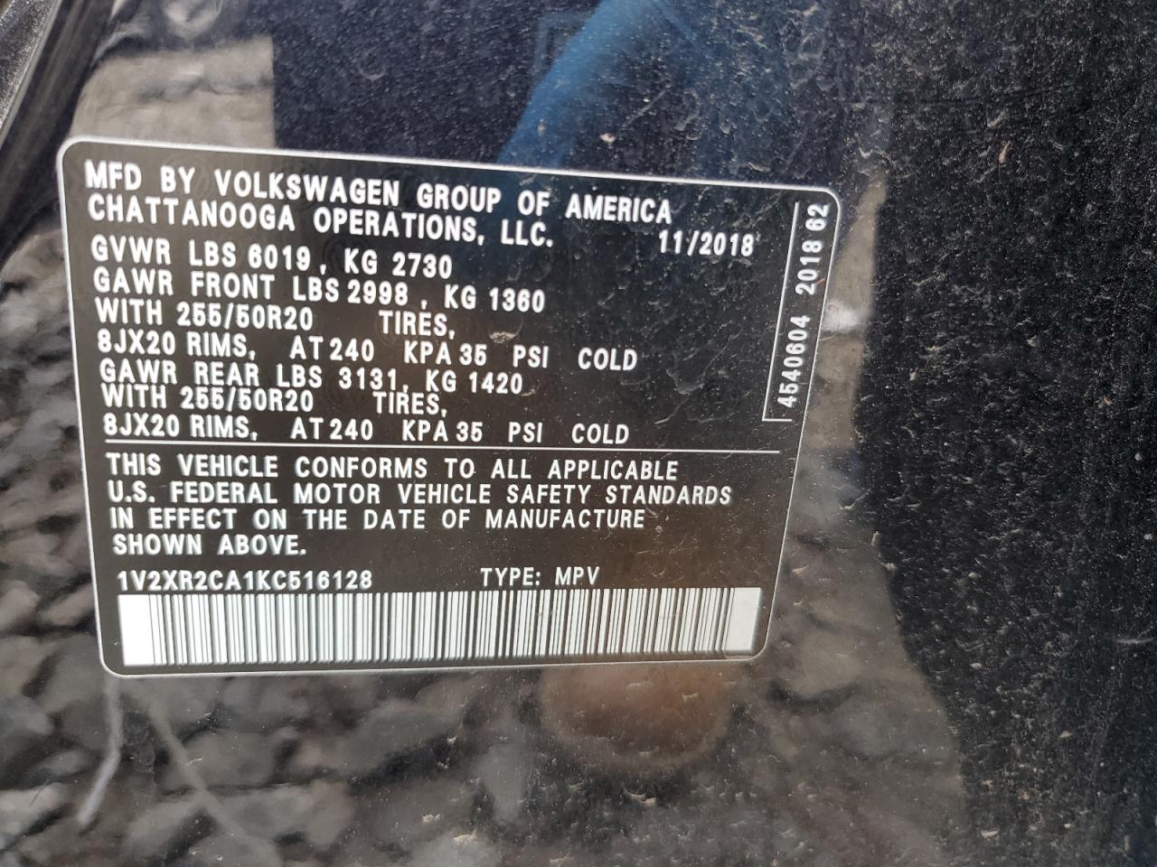 2019 Volkswagen Atlas VIN 1V2XR2CA1KC516128 Copart auction photo, front end / undercarriage damage thumbnail 15