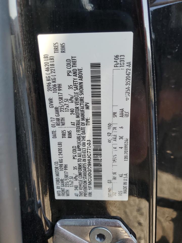 2017 Ford Escape VIN 1FMCU0GD9HUC77983 Copart auction photo, mechanical / minor dent/scratches damage thumbnail 13