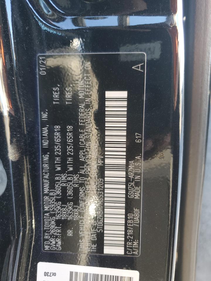 2021 Toyota Highlander VIN 5TDGZRBH7MS531209 Copart auction photo, side / minor dent/scratches damage thumbnail 13