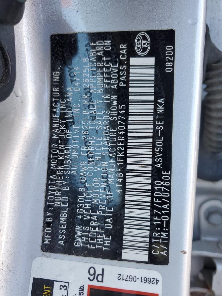 2014 Toyota Camry VIN 4T4BF1FK2ER407745 Copart auction photo, front end damage thumbnail 12