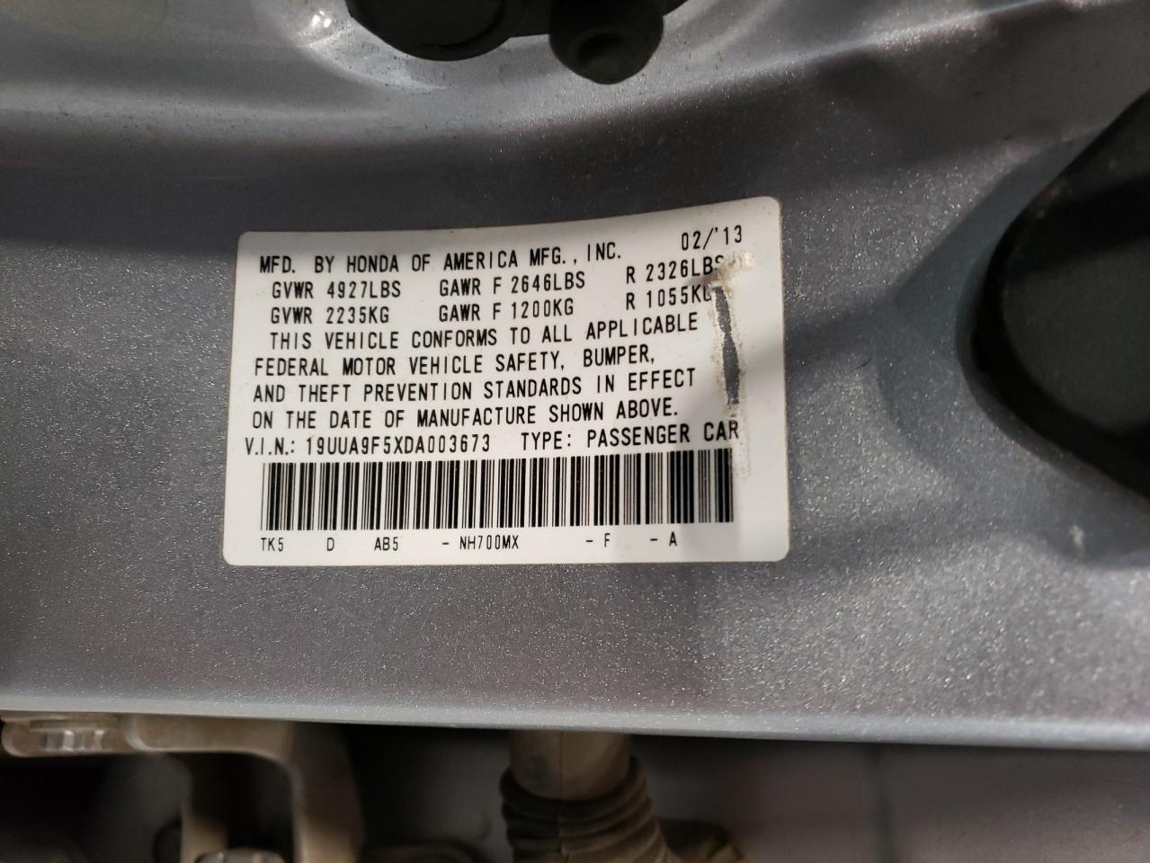 2013 Acura TL VIN 19UUA9F5XDA003673 Copart auction photo, all over damage thumbnail 12