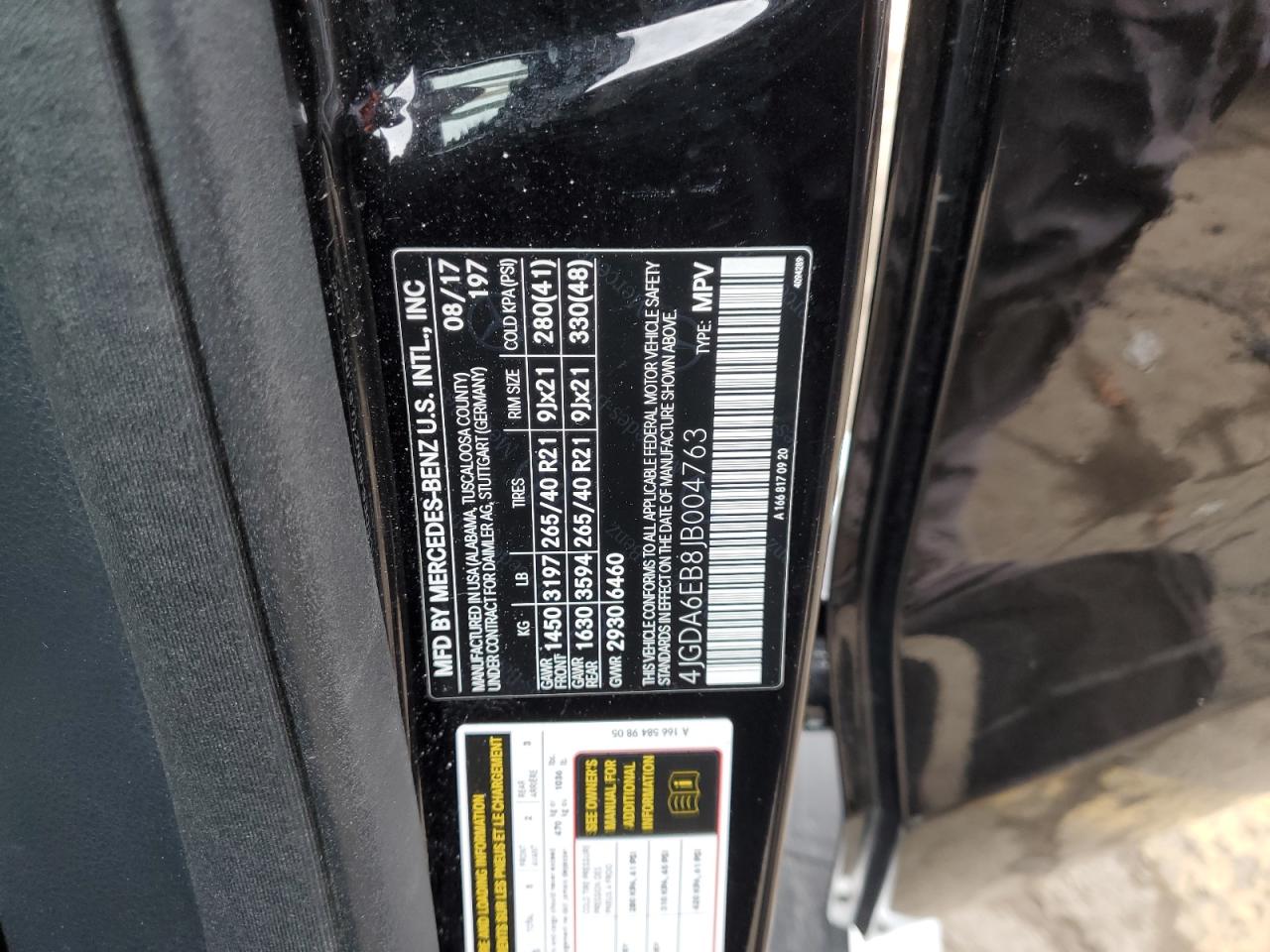 2018 Mercedes-Benz GLE VIN 4JGDA6EB8JB004763 Copart auction photo, side / rear end damage thumbnail 13