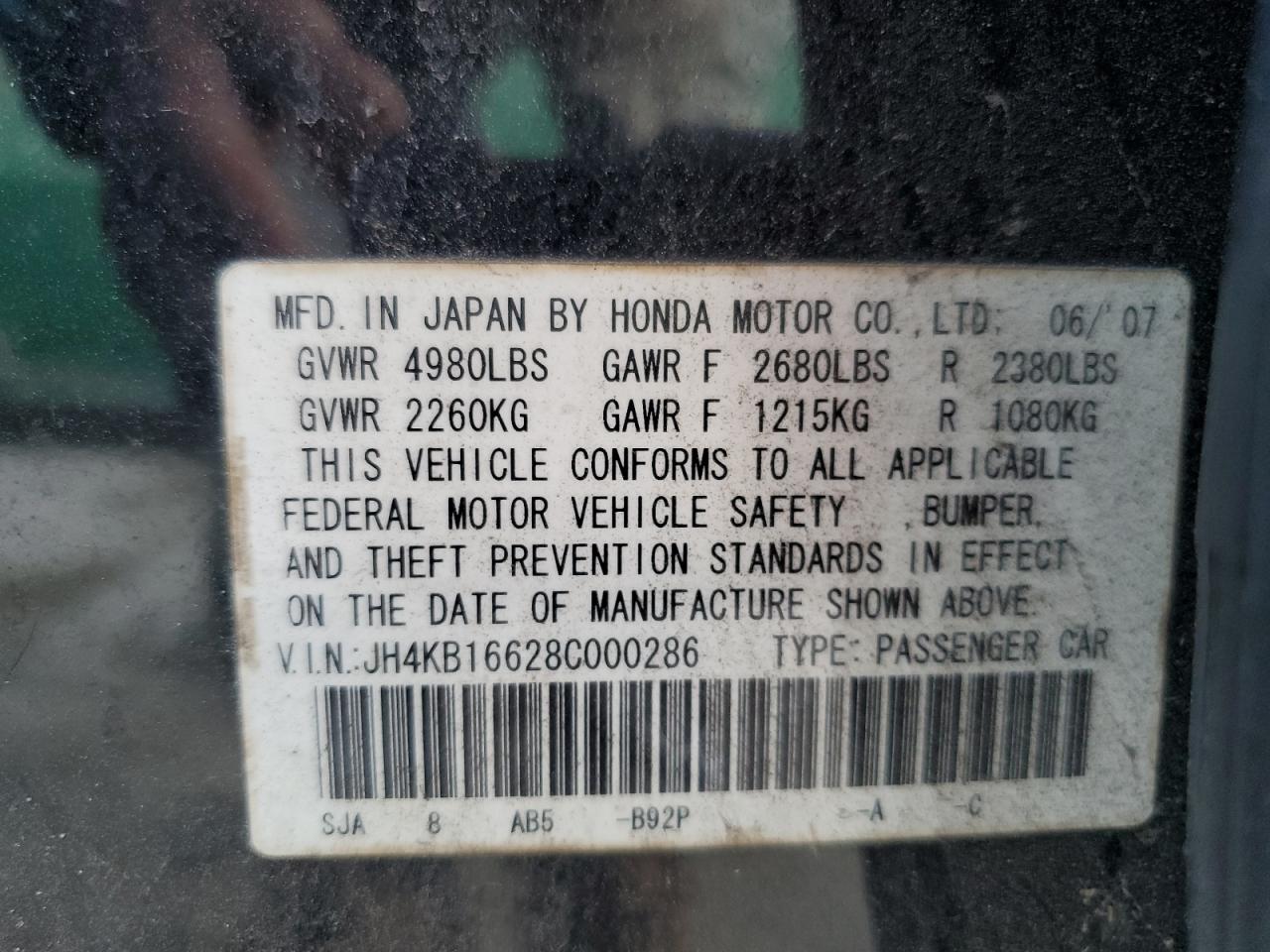 2008 Acura RL VIN JH4KB16628C000286 Copart auction photo, rear end / minor dent/scratches damage thumbnail 12
