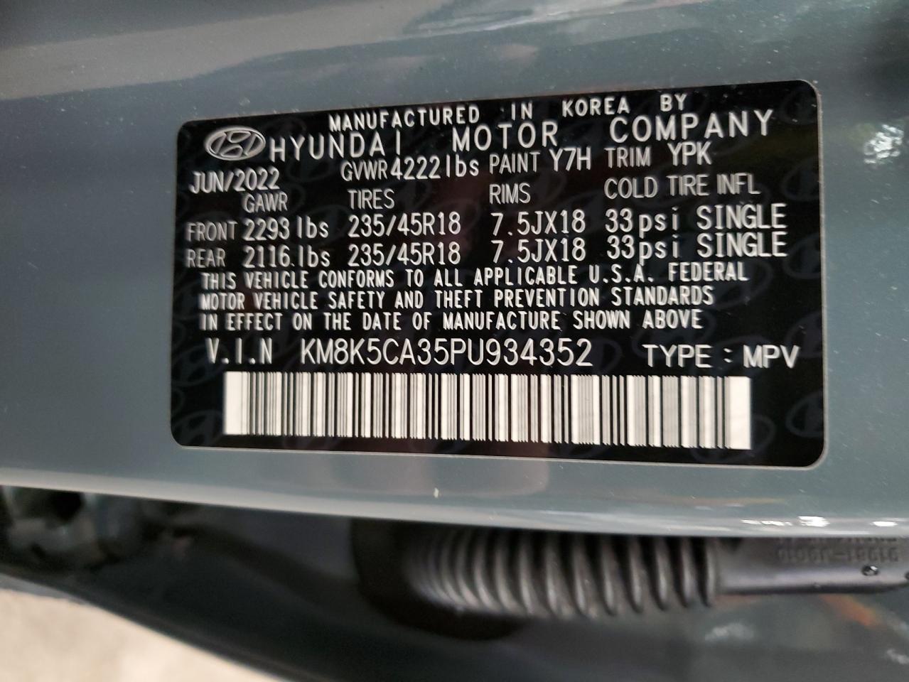 2023 Hyundai Kona VIN KM8K5CA35PU934352 Copart auction photo, all over / undercarriage damage thumbnail 16