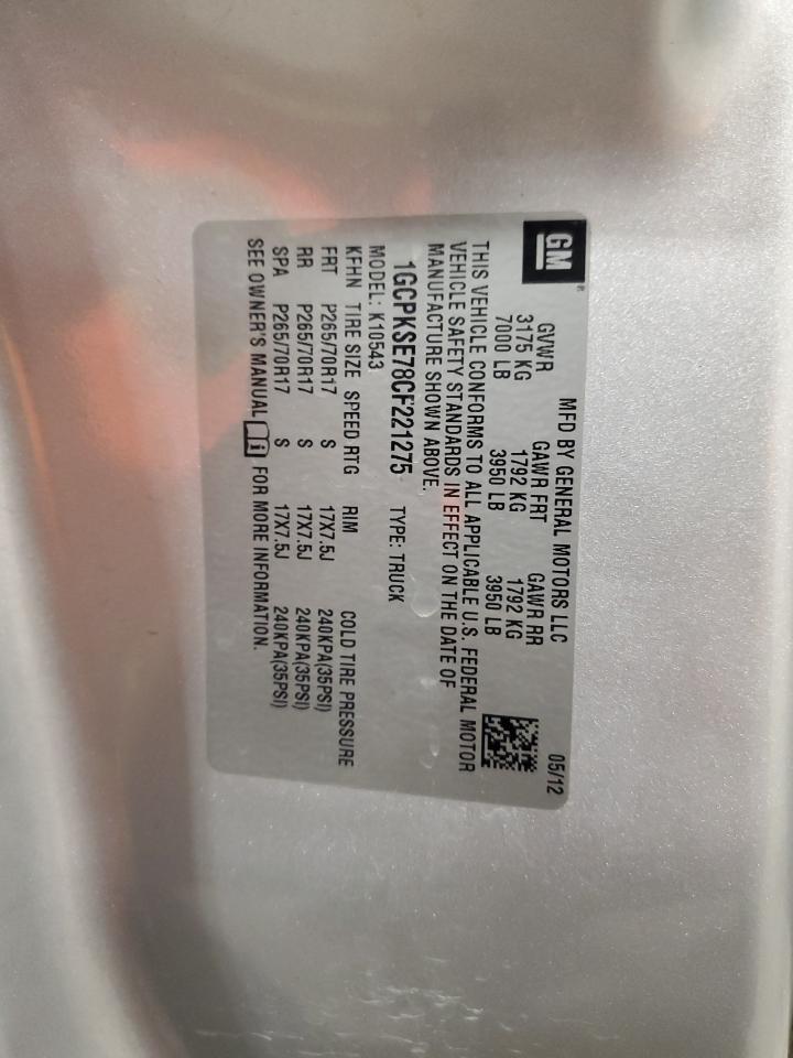 2012 Chevrolet Silverado VIN 1GCPKSE78CF221275 Copart auction photo, front end damage thumbnail 14