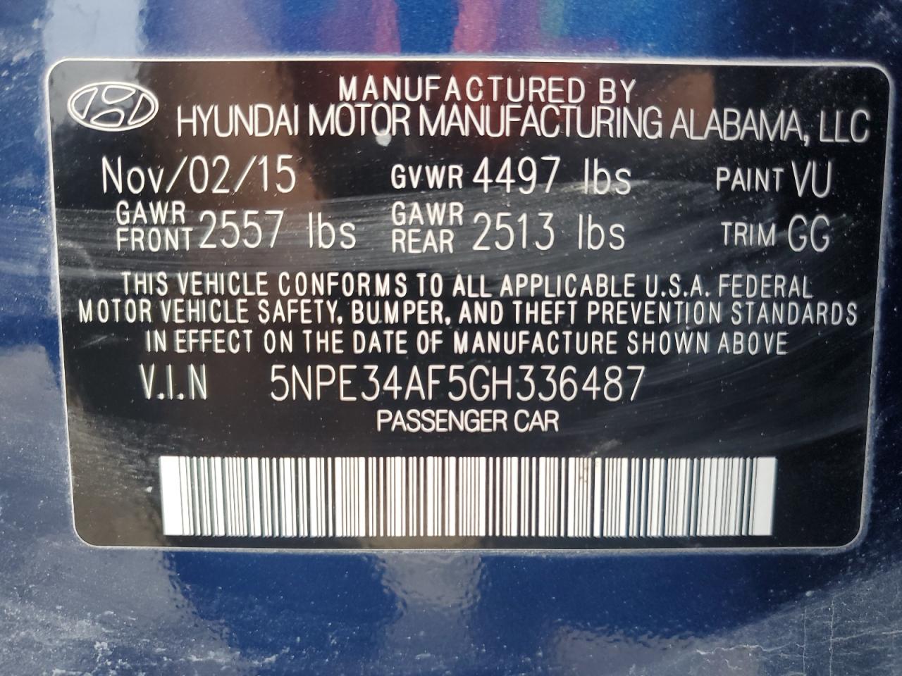 2016 Hyundai Sonata VIN 5NPE34AF5GH336487 Copart auction photo, front end damage thumbnail 14