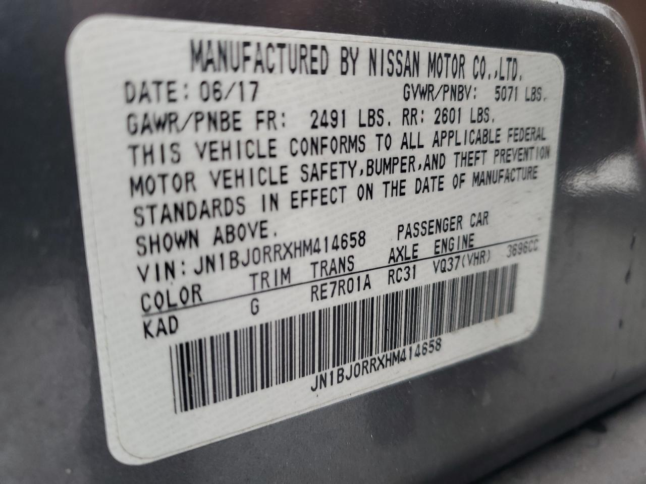 2017 Infiniti QX50 VIN JN1BJ0RRXHM414658 Copart auction photo, front end / side damage thumbnail 14