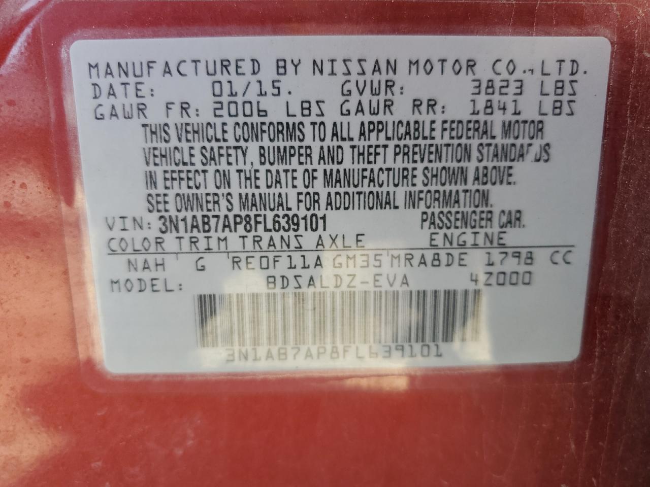 2015 Nissan Sentra VIN 3N1AB7AP8FL639101 Copart auction photo, all over / minor dent/scratches damage thumbnail 12