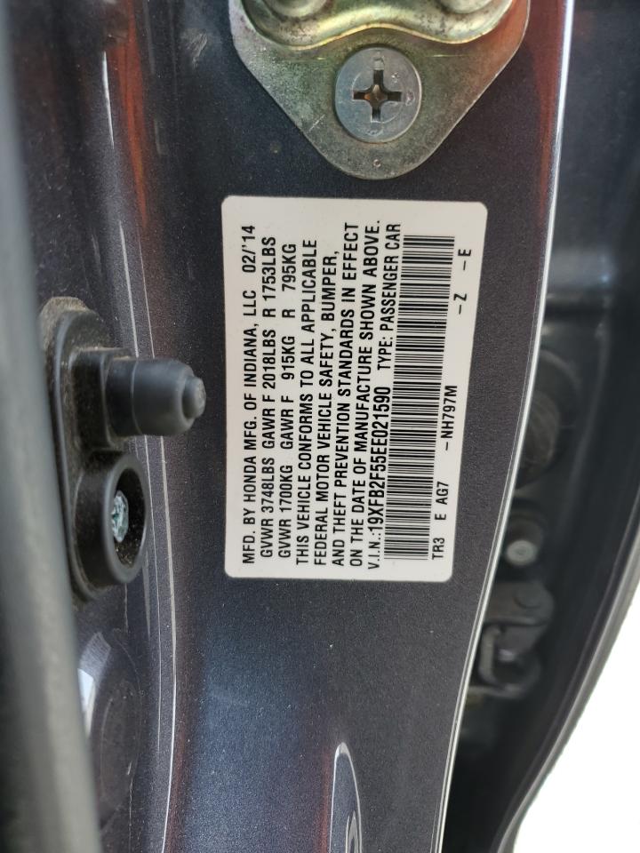 2014 Honda Civic VIN 19XFB2F55EE021590 Copart auction photo, front end damage thumbnail 13