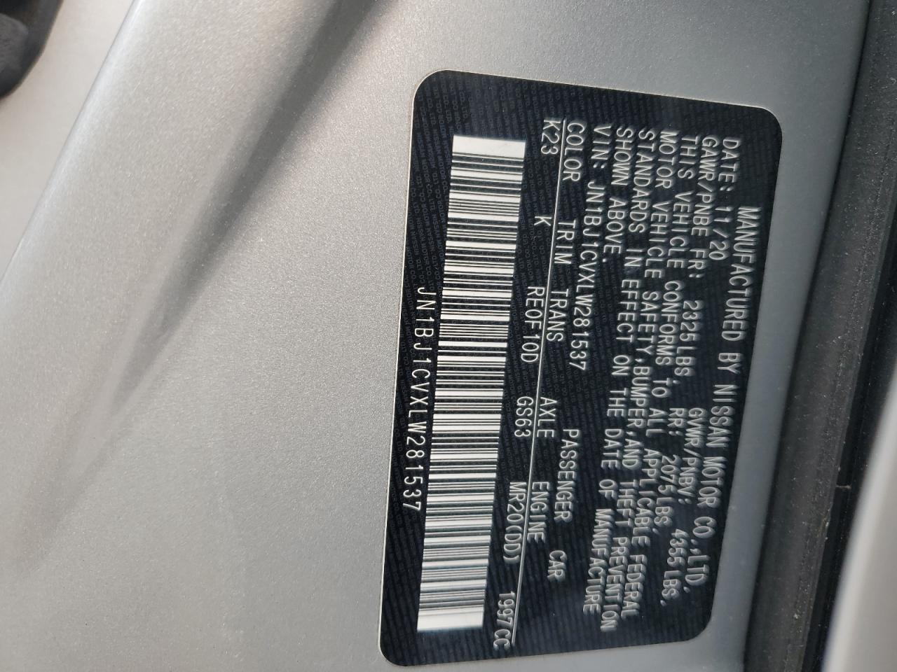 2020 Nissan Rogue VIN JN1BJ1CVXLW281537 Copart auction photo, rear end damage thumbnail 12