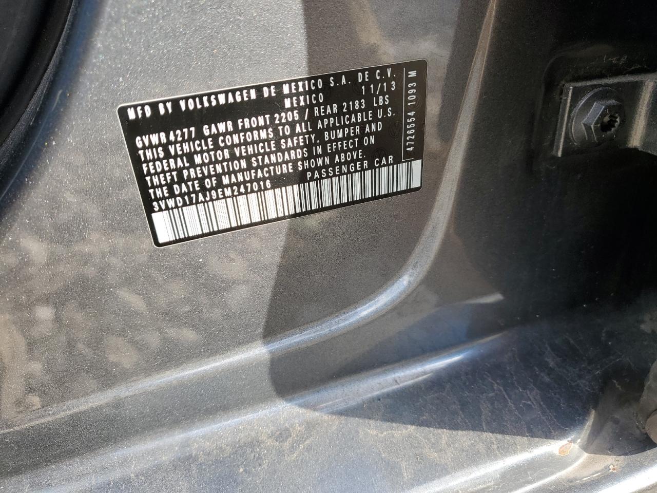 2014 Volkswagen Jetta VIN 3VWD17AJ9EM247016 Copart auction photo, front end / minor dent/scratches damage thumbnail 14