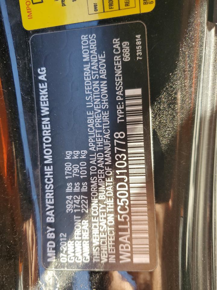 2013 BMW Z4 VIN WBALL5C50DJ103778 Copart auction photo, rear end damage thumbnail 12
