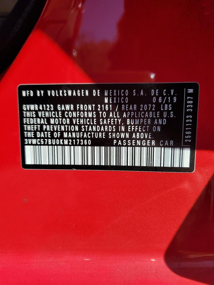 2019 Volkswagen Jetta VIN 3VWC57BU0KM217360 Copart auction photo, front end damage thumbnail 14