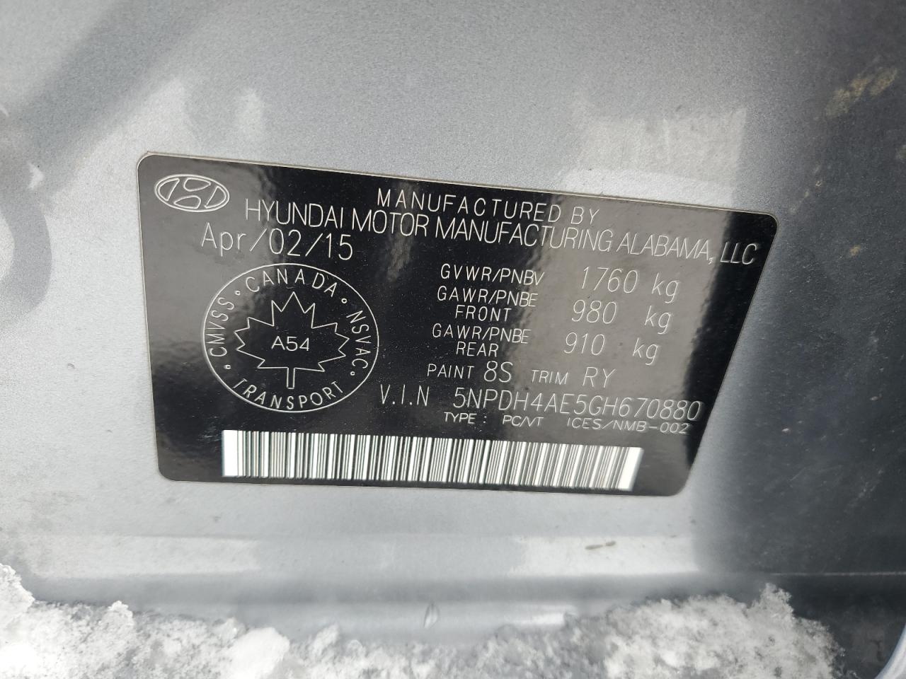 2016 Hyundai Elantra VIN 5NPDH4AE5GH670880 Copart auction photo, rear end damage thumbnail 12