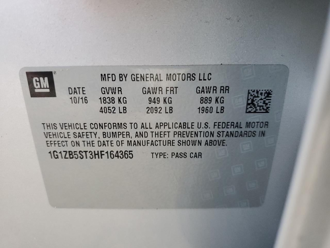 2017 Chevrolet Malibu VIN 1G1ZB5ST3HF164365 Copart auction photo, side / front end damage thumbnail 12
