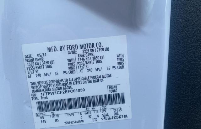 2014 Ford F-150 VIN 1FTFW1CF2EFC01059 Copart auction photo, rear end / front end damage thumbnail 10
