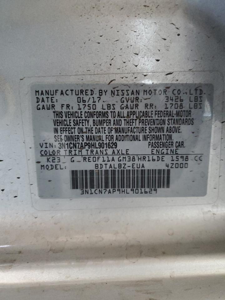 2017 Nissan Versa VIN 3N1CN7AP9HL901629 Copart auction photo, rear end / front end damage thumbnail 12