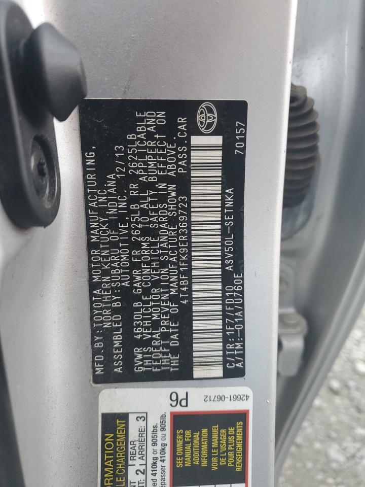 2014 Toyota Camry VIN 4T4BF1FK9ER369723 Copart auction photo, front end damage thumbnail 14