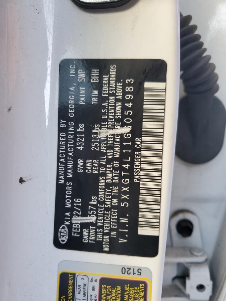 2016 KIA Optima VIN 5XXGT4L11GG054983 Copart auction photo, minor dent/scratches damage thumbnail 12
