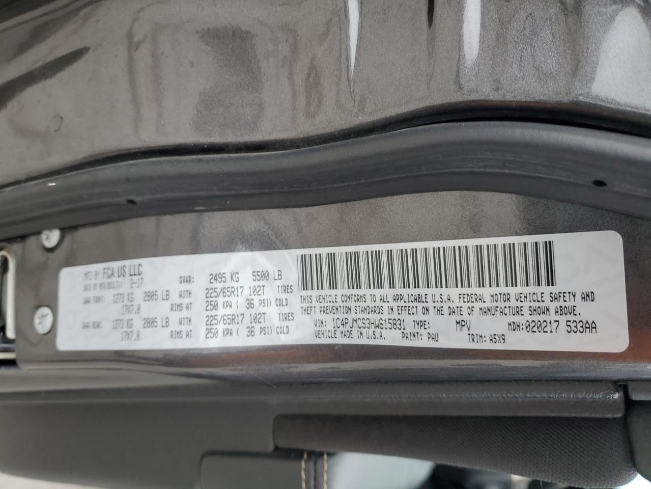 2017 Jeep Grand Cherokee VIN 1C4PJMCS3HW615831 Copart auction photo, front end damage thumbnail 13