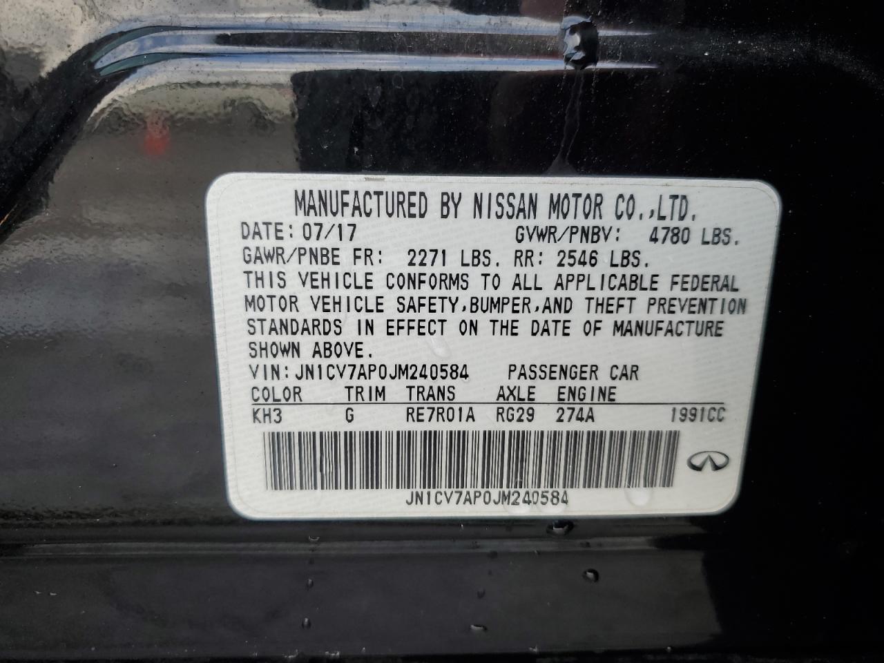 2018 Infiniti Q50 VIN JN1CV7AP0JM240584 Copart auction photo, side damage thumbnail 12
