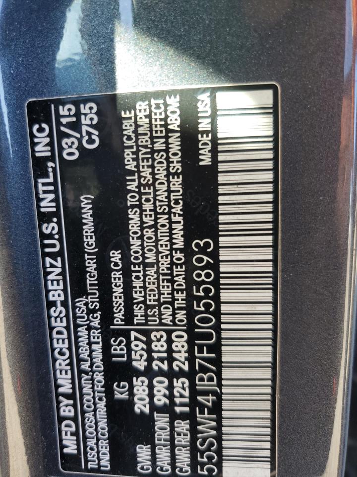 2015 Mercedes-Benz C-klasse VIN 55SWF4JB7FU055893 Copart auction photo, front end damage thumbnail 14