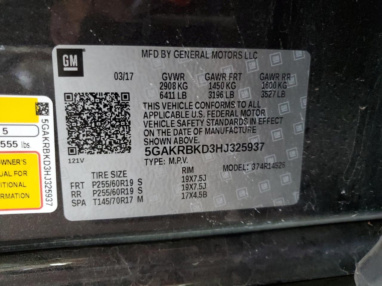 2017 Buick Enclave VIN 5GAKRBKD3HJ325937 Copart auction photo, front end / undercarriage damage thumbnail 14