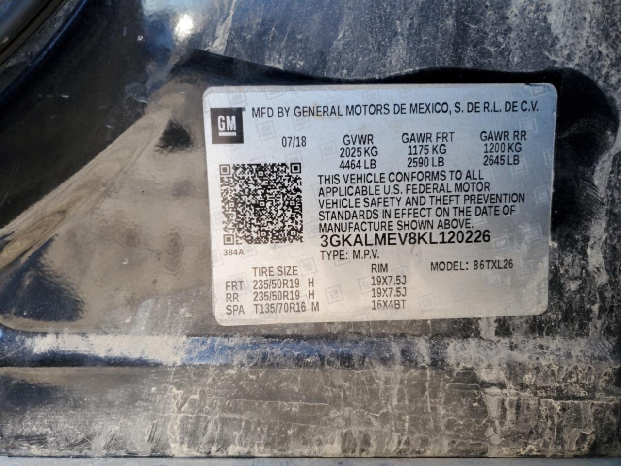 2019 GMC Terrain VIN 3GKALMEV8KL120226 Copart auction photo, front end damage thumbnail 13