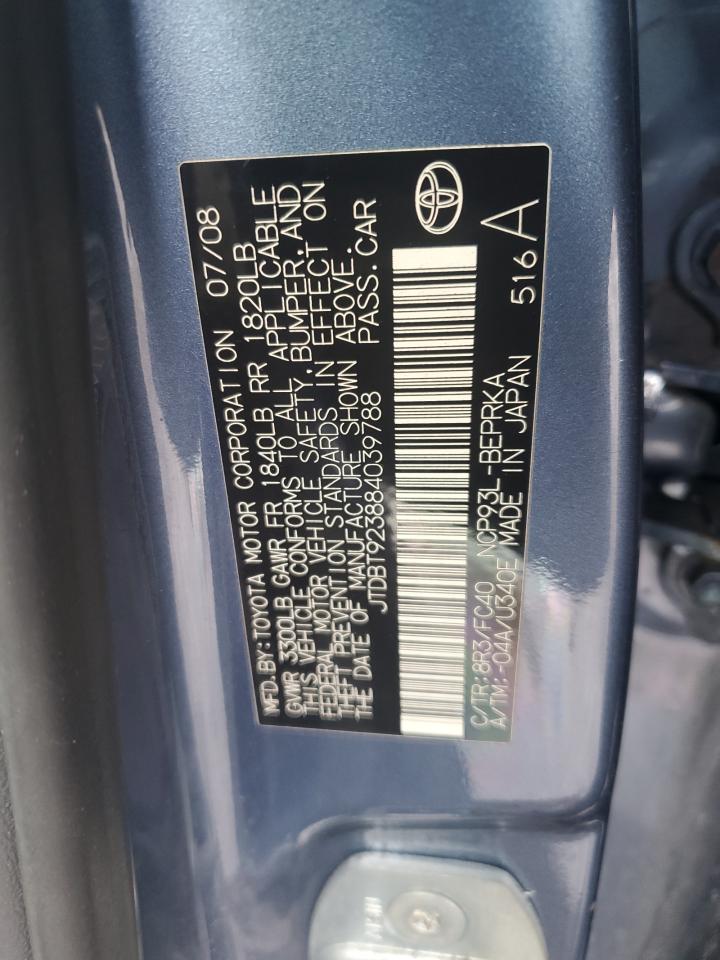 2008 Toyota Yaris VIN JTDBT923884039788 Copart auction photo, rear end damage thumbnail 14