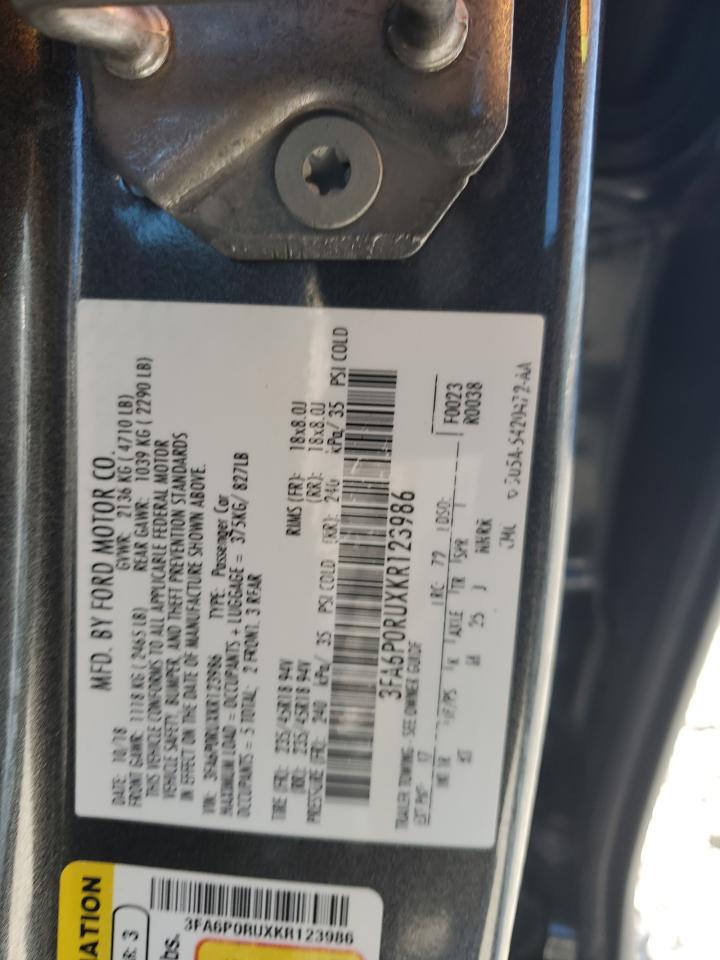 2019 Ford Fusion VIN 3FA6P0RUXKR123986 Copart auction photo, rear end / front end damage thumbnail 14