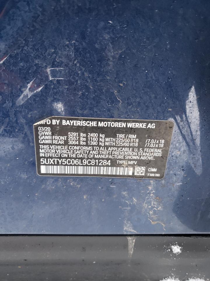 2020 BMW X3 VIN 5UXTY5C06L9C81284 Copart auction photo, front end / side damage thumbnail 14