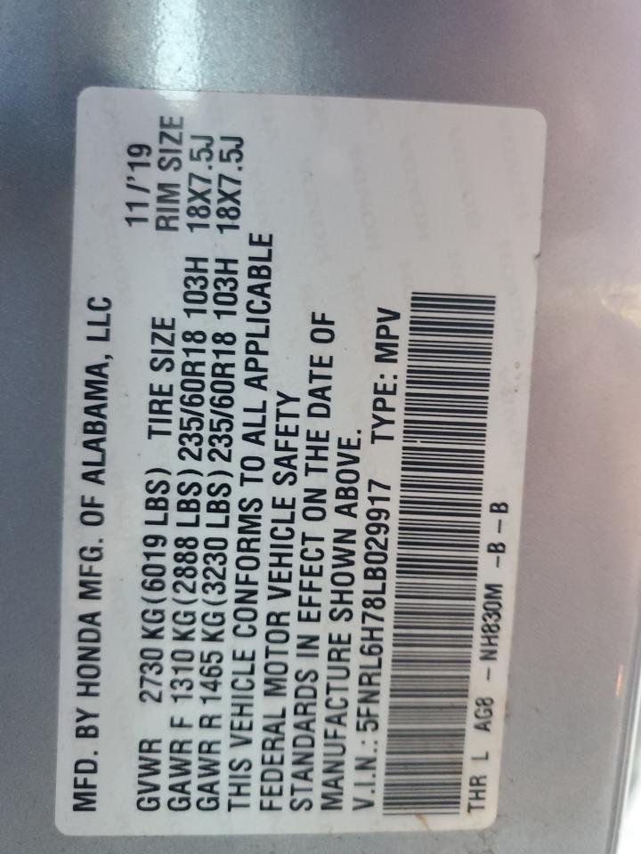 2020 Honda Odyssey VIN 5FNRL6H78LB029917 Copart auction photo, front end damage thumbnail 14