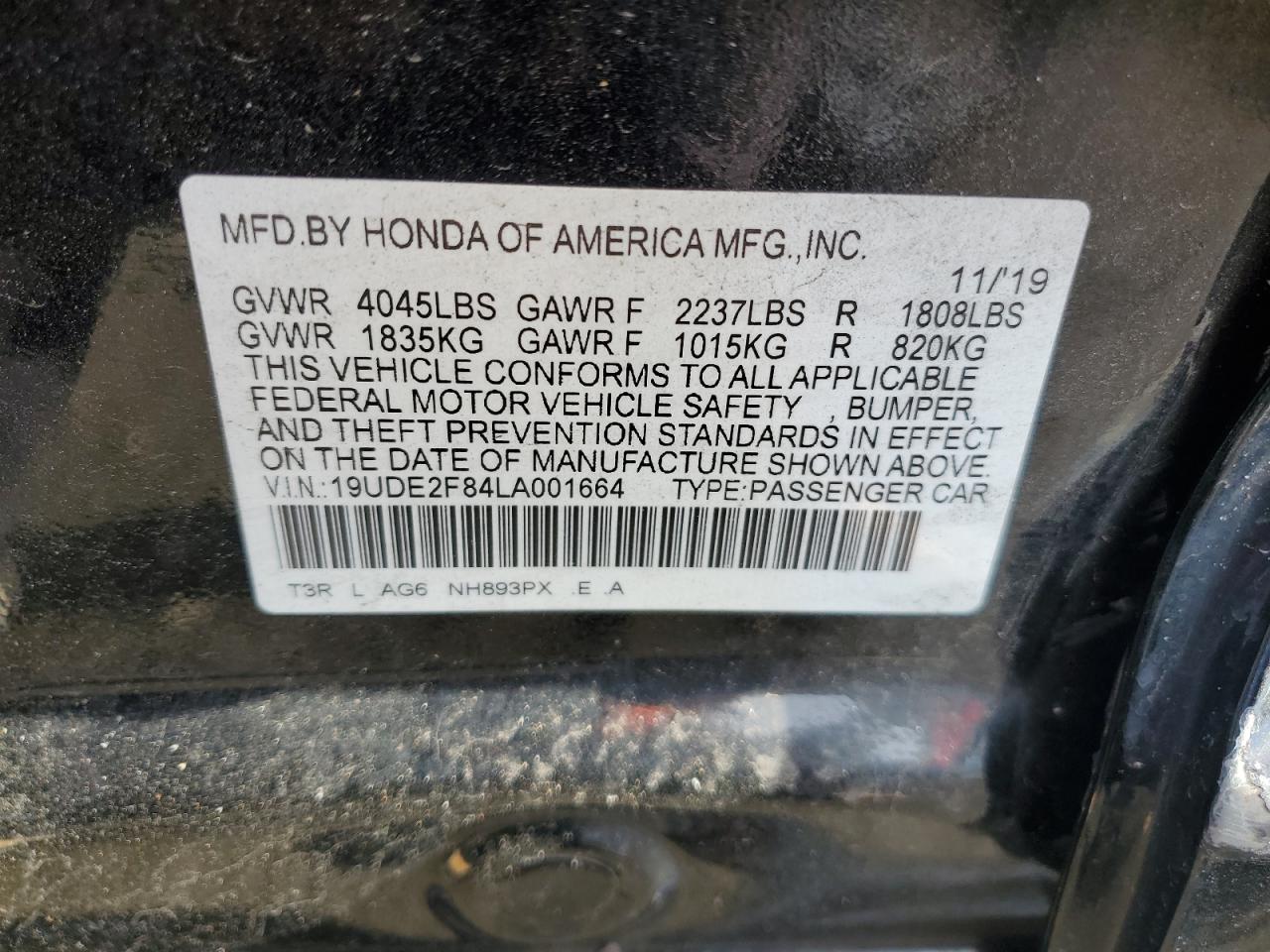 2020 Acura ILX VIN 19UDE2F84LA001664 Copart auction photo, side / front end damage thumbnail 12