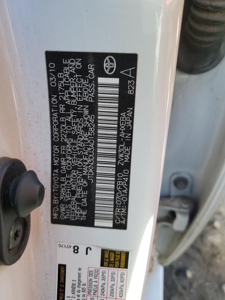 2010 Toyota Prius VIN JTDKN3DU3A0158245 Copart auction photo, front end / rear end damage thumbnail 12