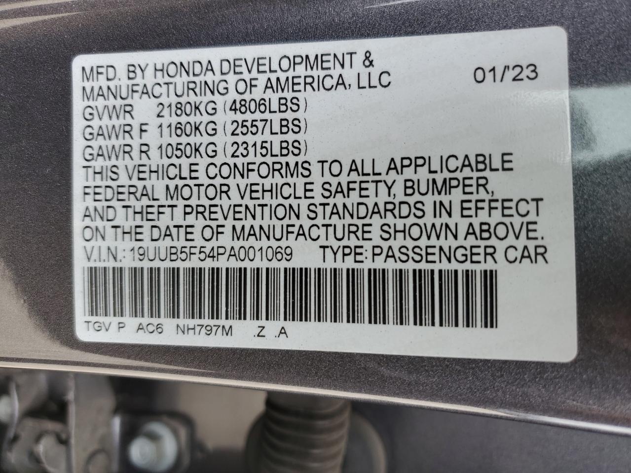 2023 Acura TLX VIN 19UUB5F54PA001069 Copart auction photo, all over damage thumbnail 14