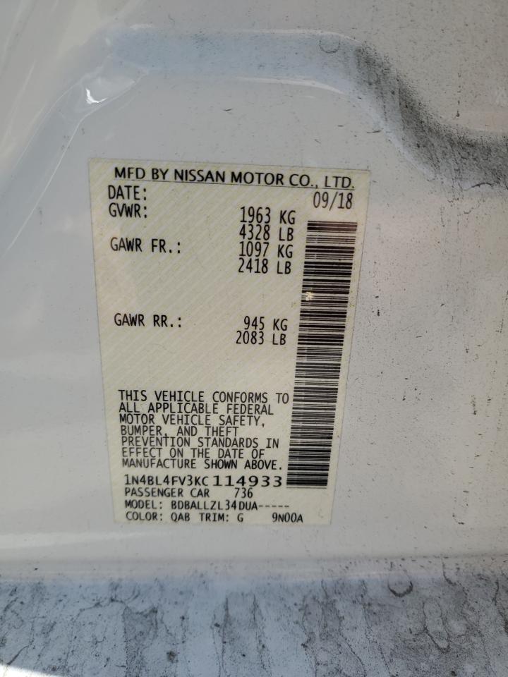 2019 Nissan Altima VIN 1N4BL4FV3KC114933 Copart auction photo, front end damage thumbnail 14