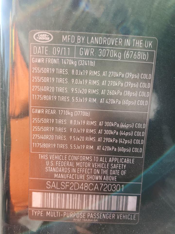 2012 Land Rover Range Rover VIN SALSF2D48CA720301 Copart auction photo, mechanical / minor dent/scratches damage thumbnail 13