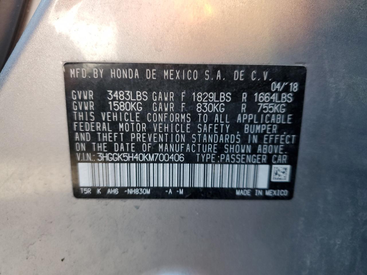 2019 Honda Fit VIN 3HGGK5H40KM700406 Copart auction photo, front end / side damage thumbnail 12
