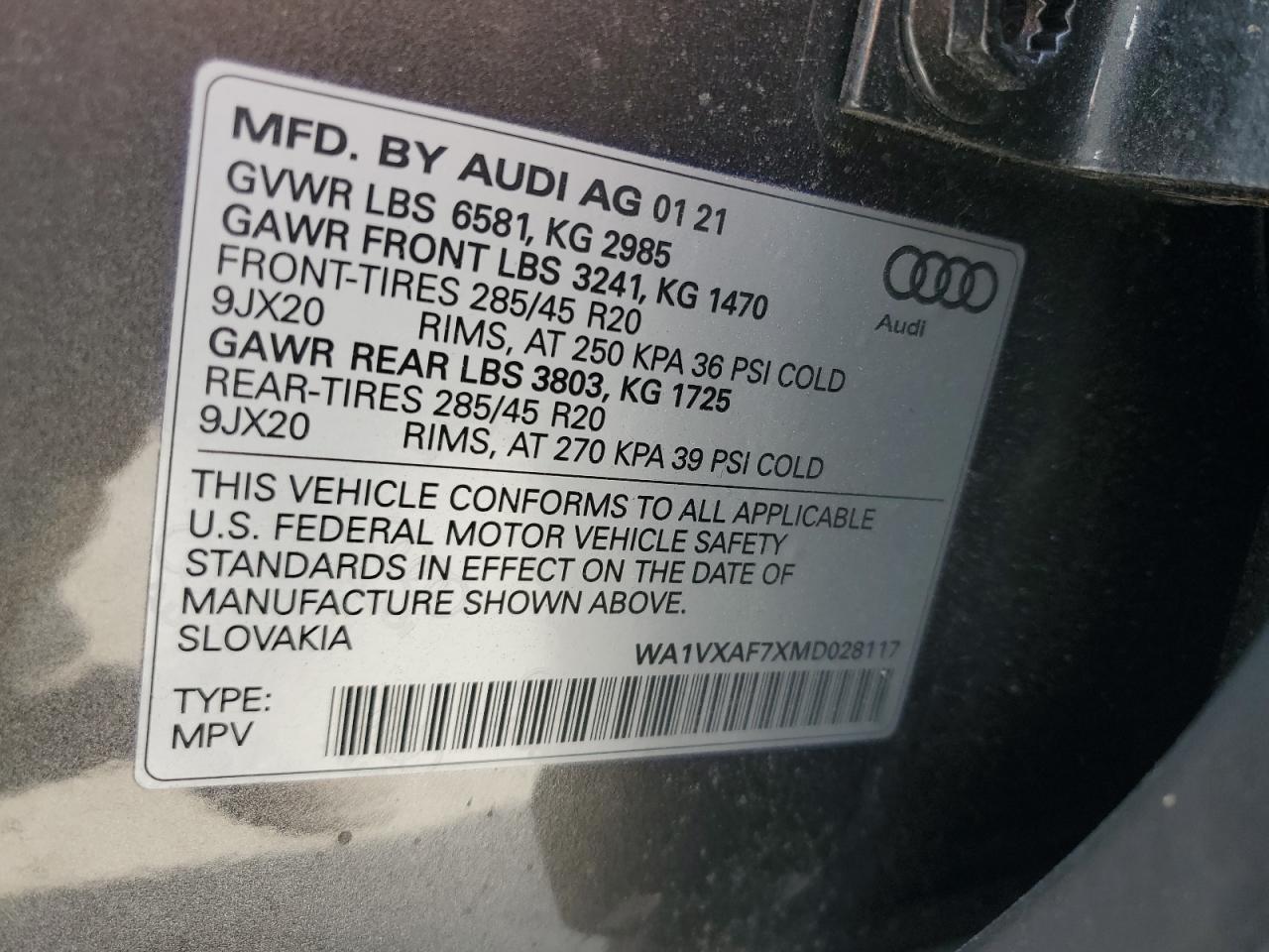 2021 Audi Q7 VIN WA1VXAF7XMD028117 Copart auction photo, water/flood damage thumbnail 14