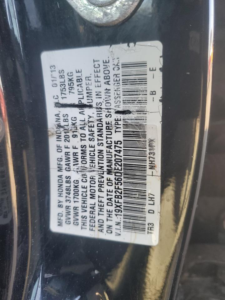 2013 Honda Civic VIN 19XFB2F56DE207475 Copart auction photo, front end / minor dent/scratches damage thumbnail 12