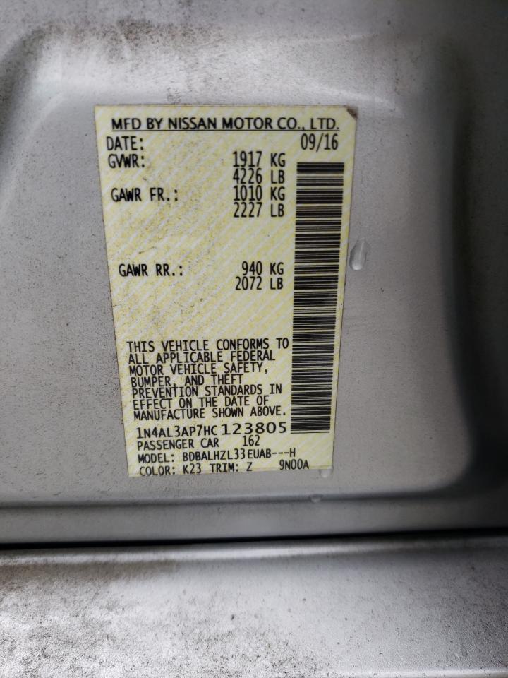 2017 Nissan Altima VIN 1N4AL3AP7HC123805 Copart auction photo, side damage thumbnail 13