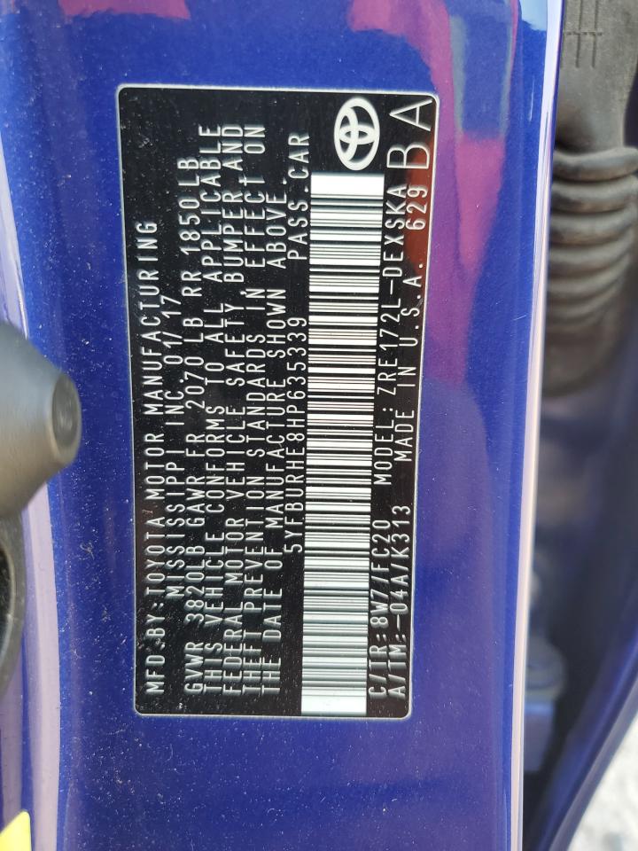 2017 Toyota Corolla VIN 5YFBURHE8HP635339 Copart auction photo, rear end damage thumbnail 14