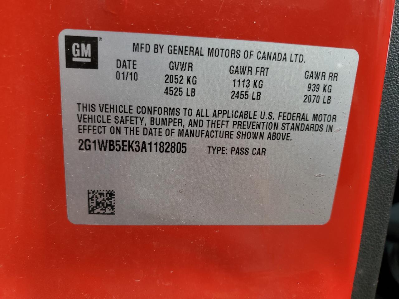 2010 Chevrolet Impala VIN 2G1WB5EK3A1182805 Copart auction photo, front end / hail damage thumbnail 12