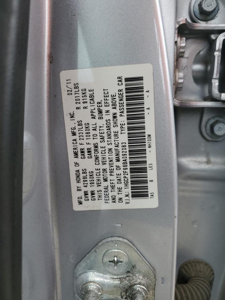 2011 Honda Accord VIN 1HGCP2F66BA092083 Copart auction photo, front end damage thumbnail 12