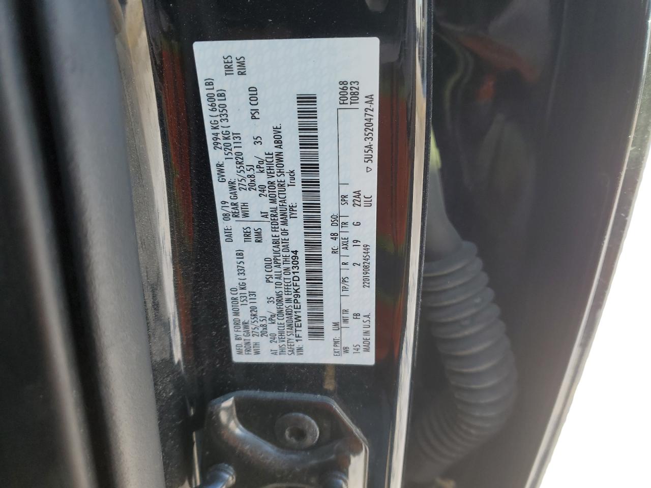 2019 Ford F-150 VIN 1FTEW1EP9KFD13094 Copart auction photo, all over damage thumbnail 12