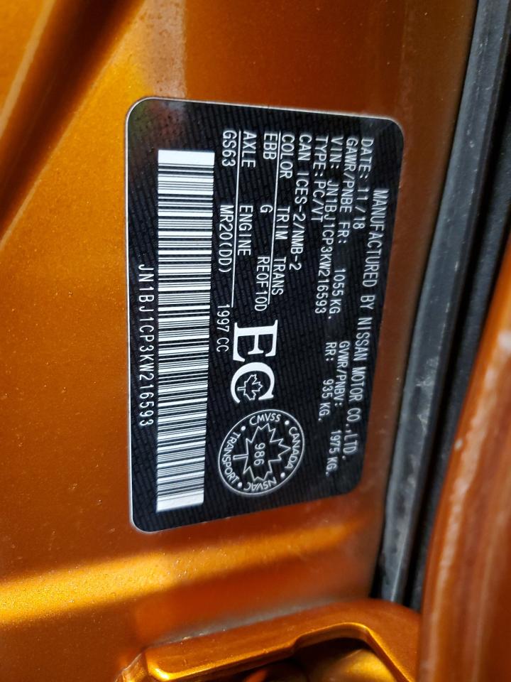 2019 Nissan Rogue VIN JN1BJ1CP3KW216593 Copart auction photo, front end / rear end damage thumbnail 14