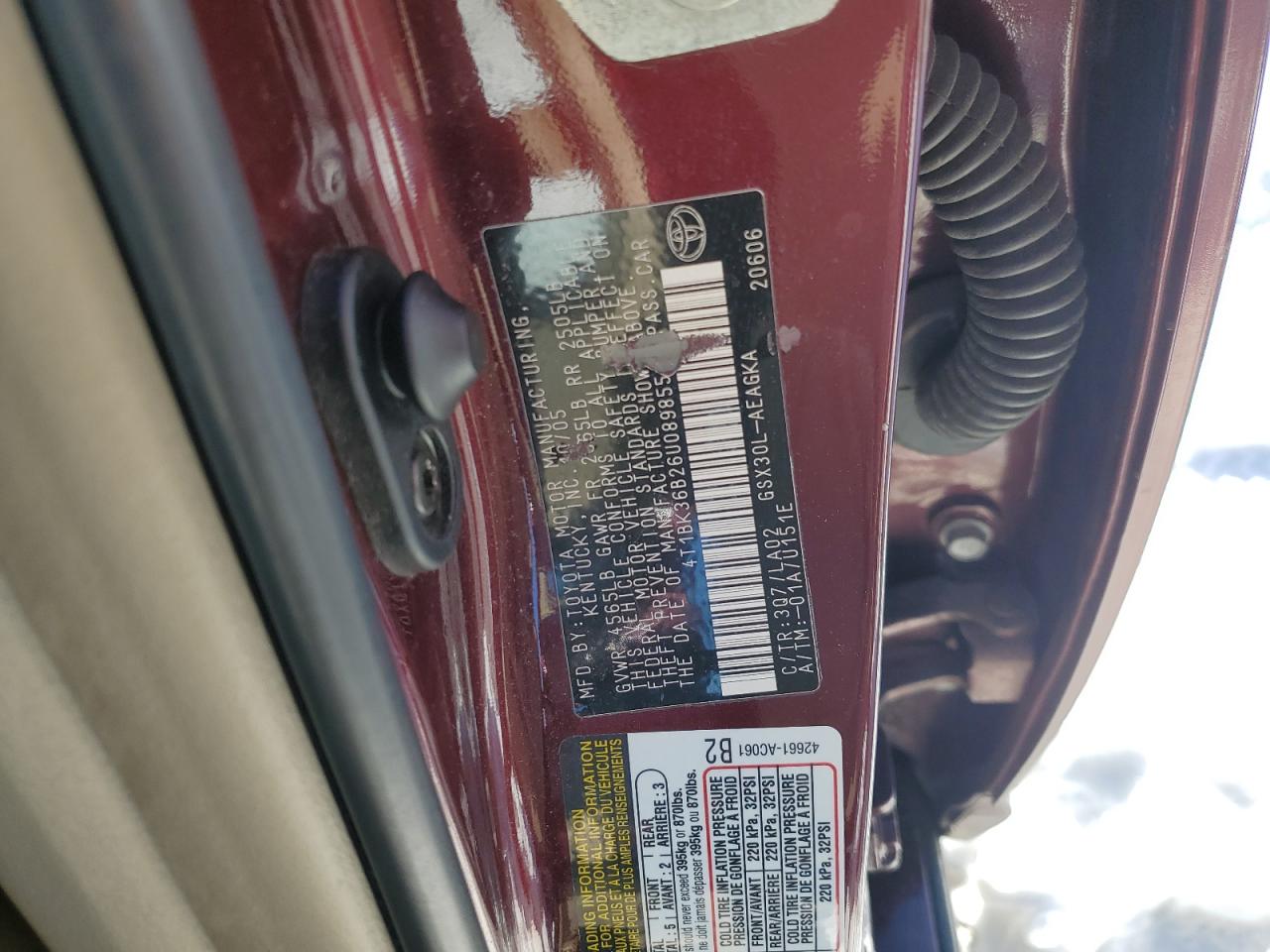 2006 Toyota Avalon VIN 4T1BK36B26U089855 Copart auction photo, front end damage thumbnail 13